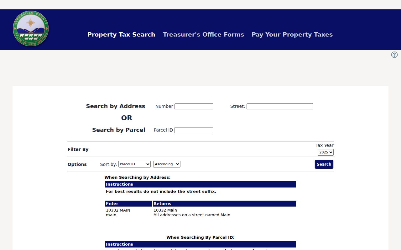 Bernalillo County residents directory Treasurer property tax search
