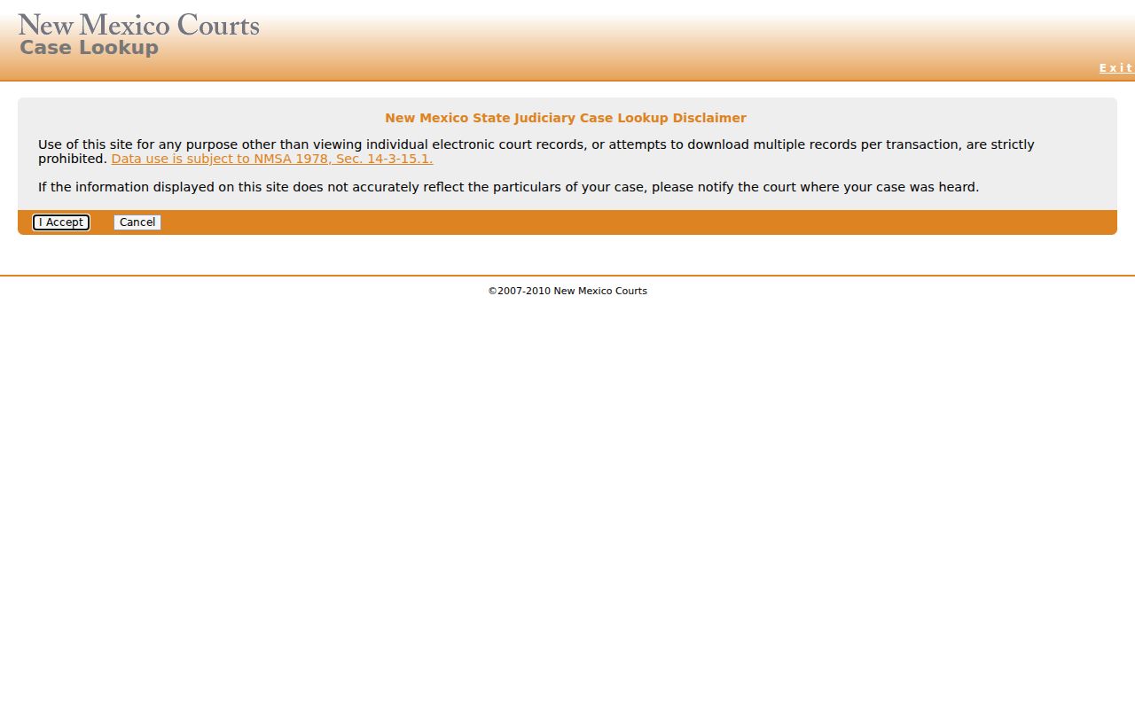 Bernalillo County residents directory New Mexico Case Lookup screen
